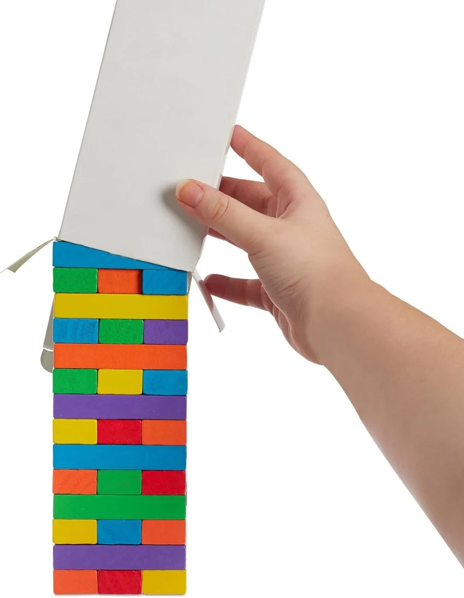 Colorful Wooden Stacking Game with Dice - 48 Blocks