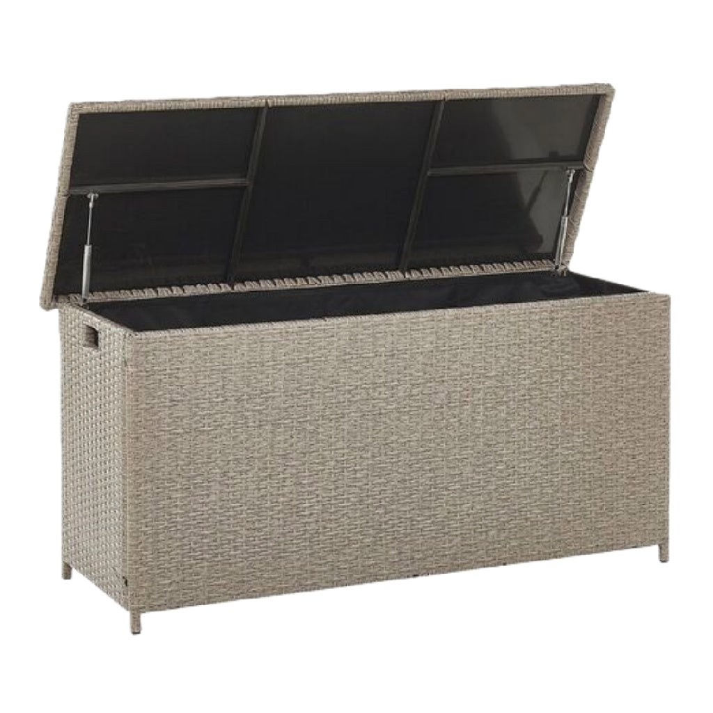Coffre de rangement en résine tissée avec couvercle et supports