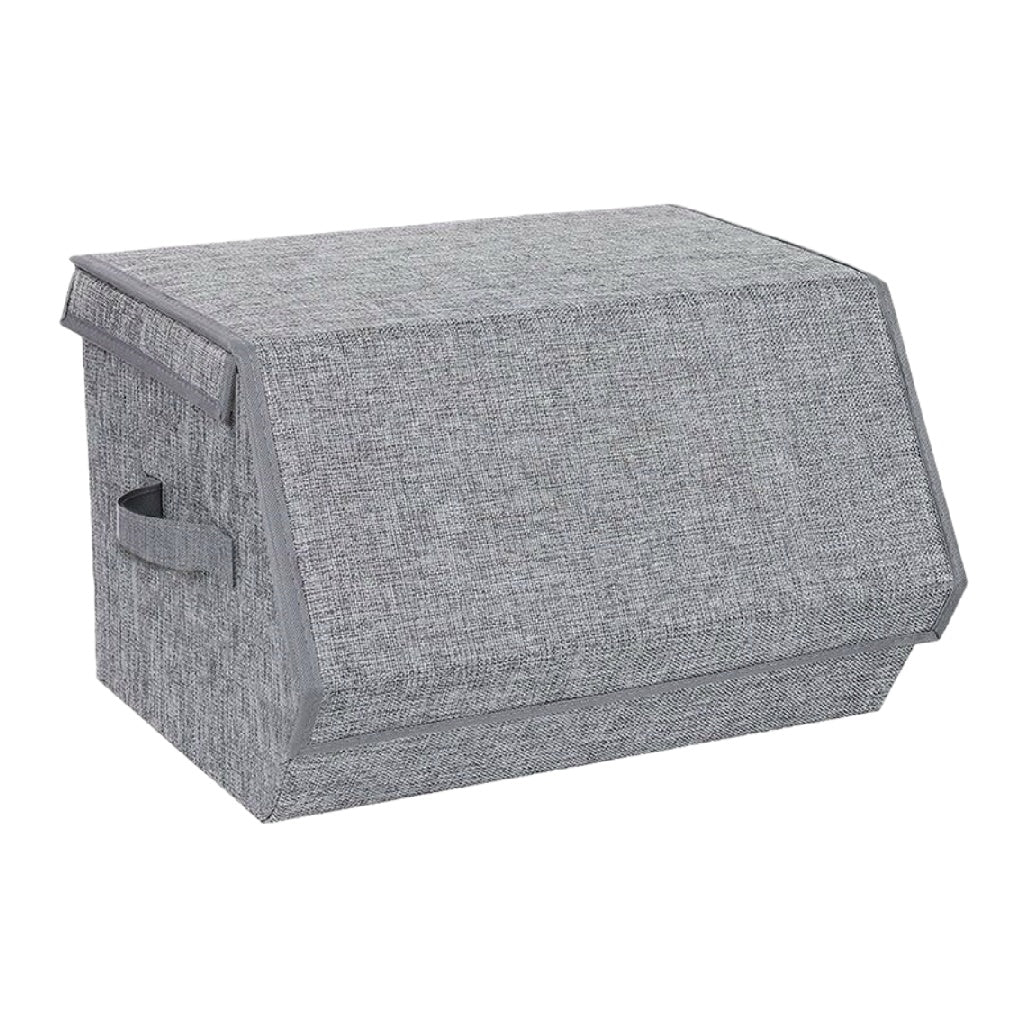 Boîte de rangement pliable en tissu gris avec poignées