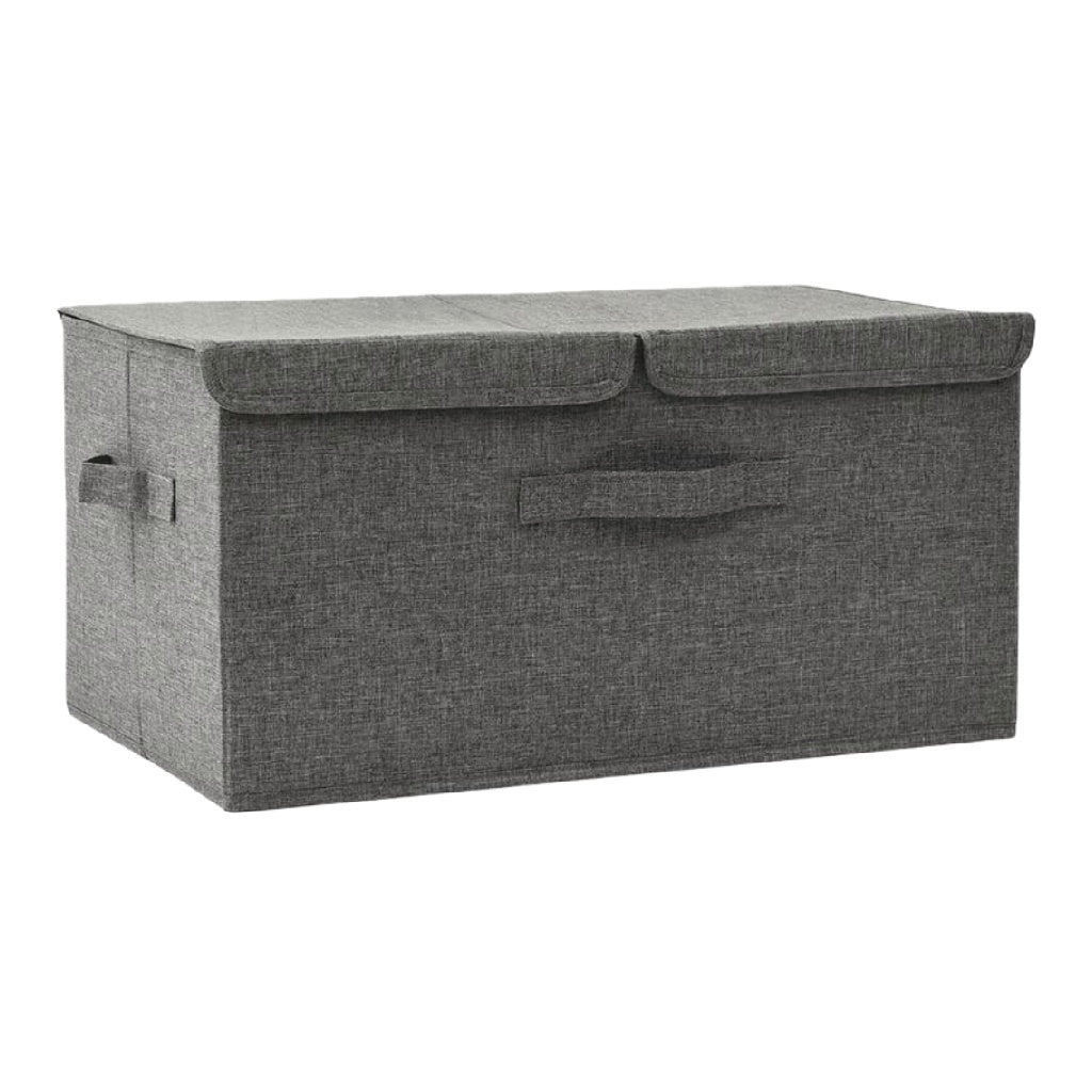 Boîte de rangement en tissu gris avec couvercle et poignées