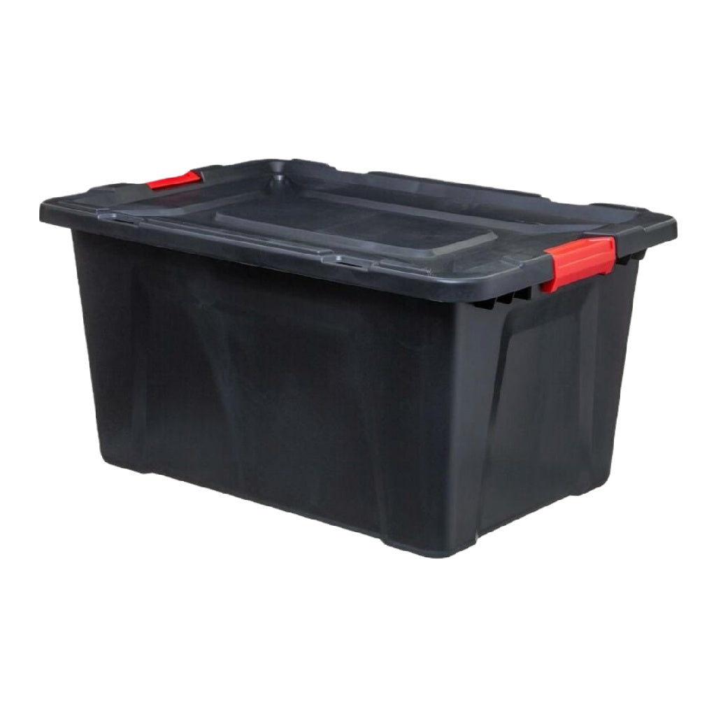 Boîte de rangement en plastique noir avec couvercle et poignées