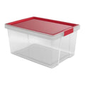 Boîte de rangement en plastique transparent avec couvercle rouge
