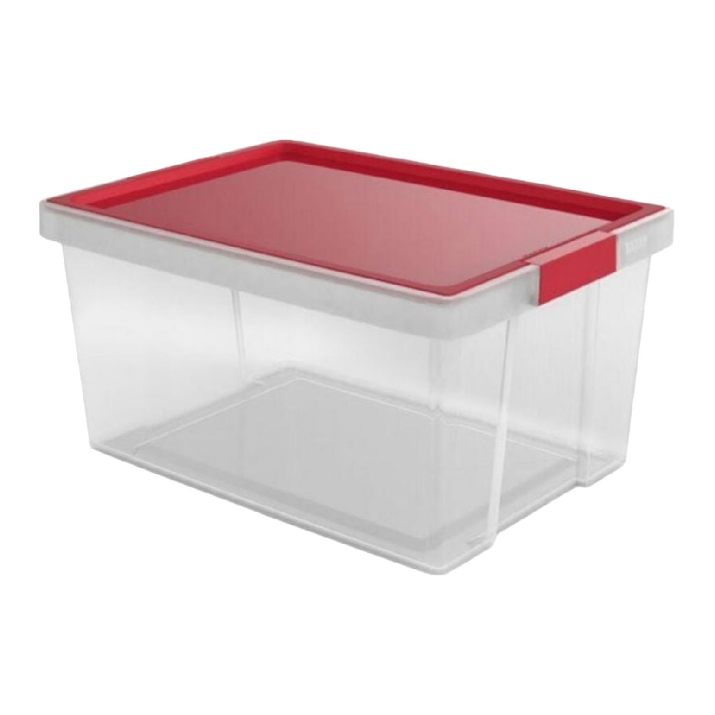 Boîte de rangement en plastique transparent avec couvercle rouge