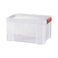 Boîte de rangement transparente avec couvercle et poignées rouges