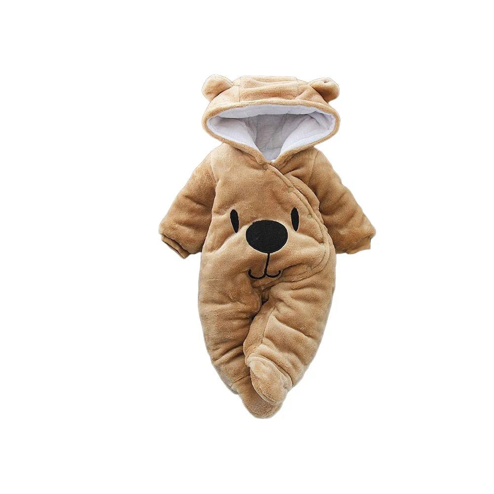 Baby Winter Hooded Romper, Plush, Warm, Button Closure