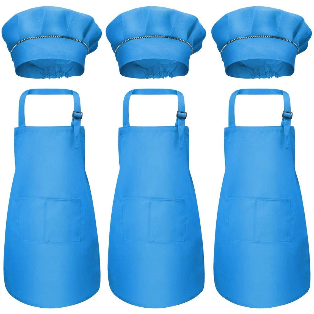Adjustable Kids Chef Apron Set with Pockets 3 Pack Ages 3-6