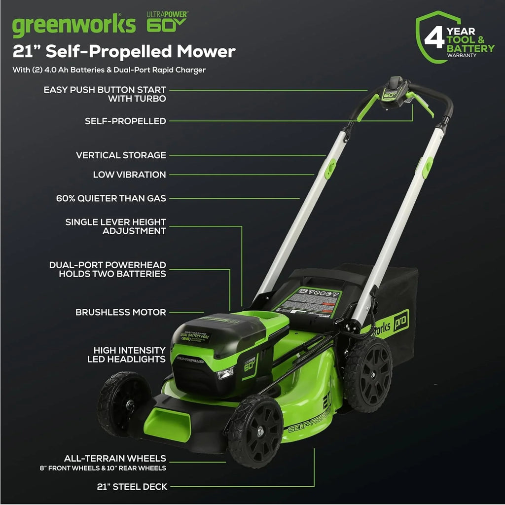 60V 21” Cordless (Self-Propelled) Lawn Mower , 2 x 4.0Ah Batteries and Dual Port Rapid Charger